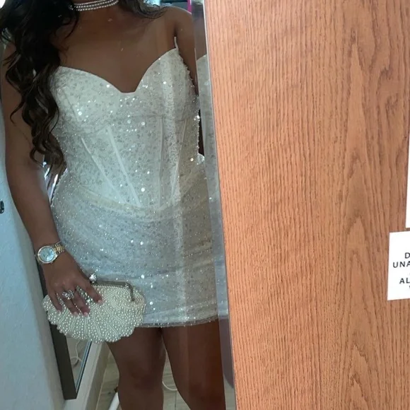white christmas dresses Candice Wang 72443 Size 2 White Lace Prom Dress Mermaid Sequin Corset –  Glass Slipper Formals